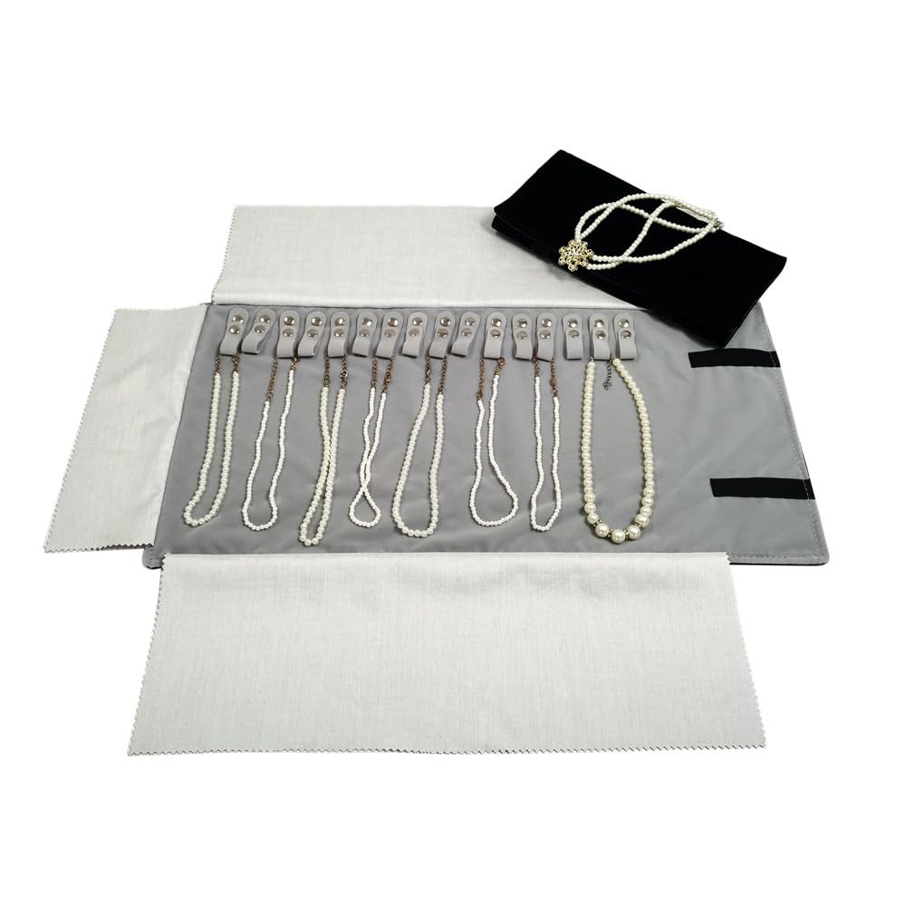 Velet Travel Jewelry Case Roll Bag Organizer for Necklace Bracelet Black Gray…
