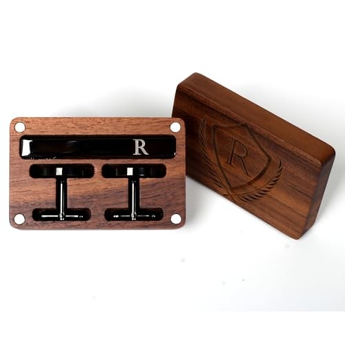 Mens Initial Cufflinks and Tie Clip A-Z Alphabet Letter Black Classic-R