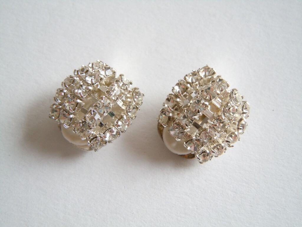 Earclips Earrings Rhinestone Transparent silver tone Fashion 0.2oz/0 11/16×0 5