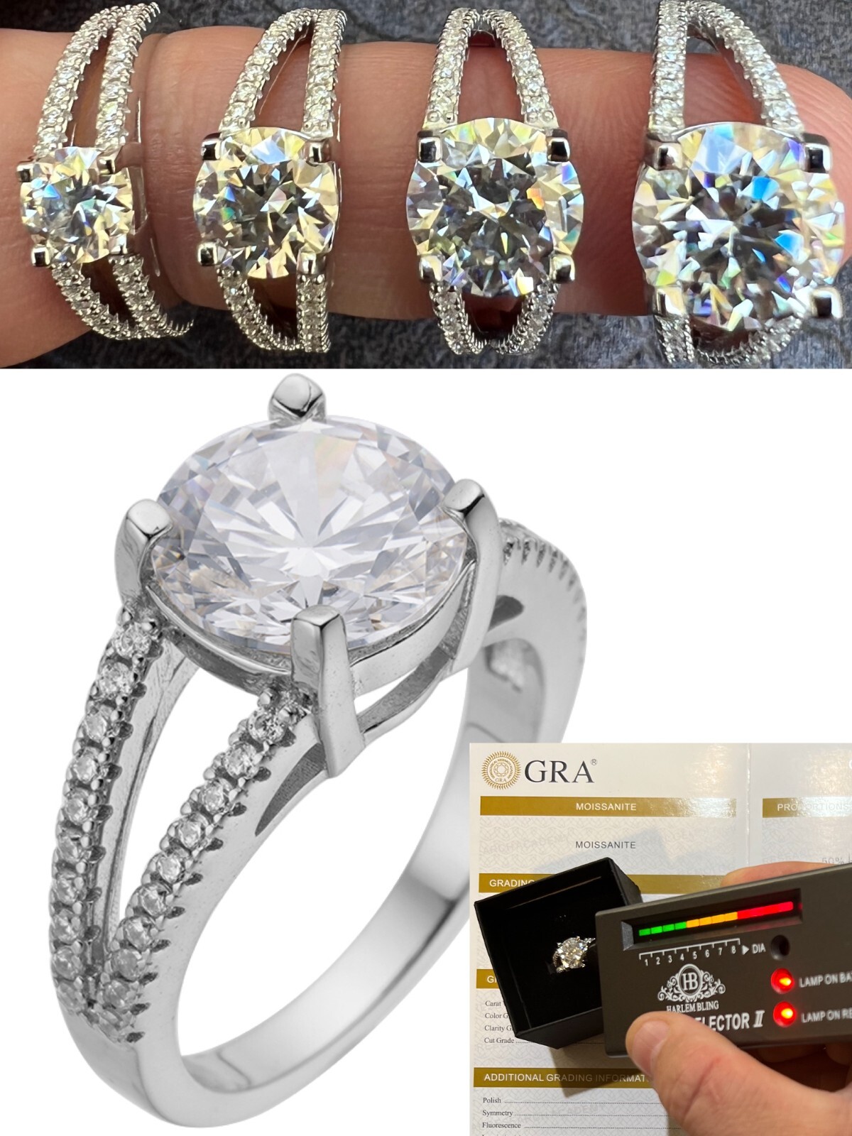 Real Moissanite Halo Engagement Promise Ring 925 Silver Diamond Test ✅ 4 Sizes