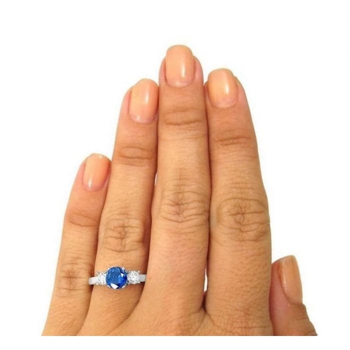 3.00 Ct Round Cut Natural Sapphire & Diamond Wedding Ring 14K White Gold Size 6