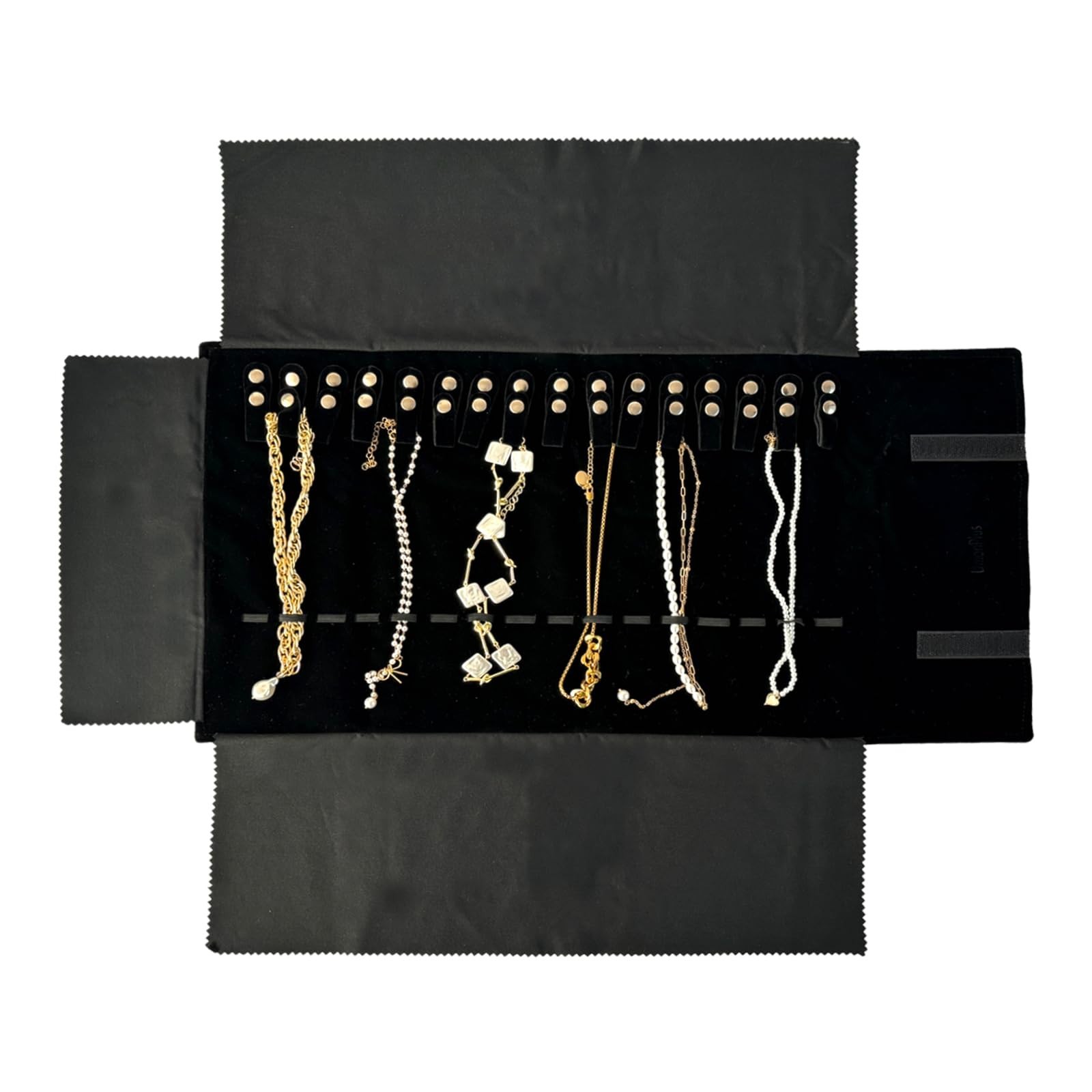 Velvet Travel Jewelry Roll Organizer Bag – Anti-Winding, Elastic Band, Black