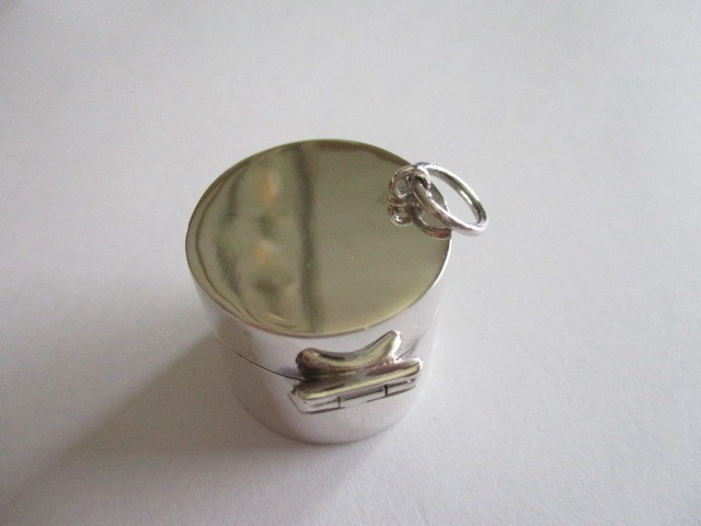 Sterling silver barrel style pill box pendant solid 925 silver hallmarked
