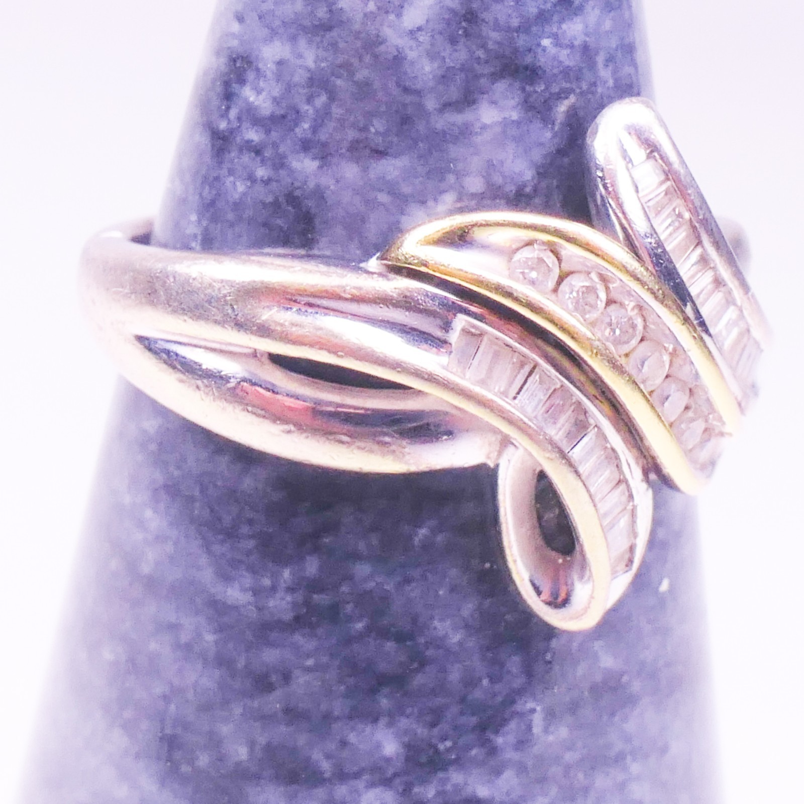 925 Sterling Silver & 14K Gold Two-Tone Round & Baguette Diamond Swirl Ring