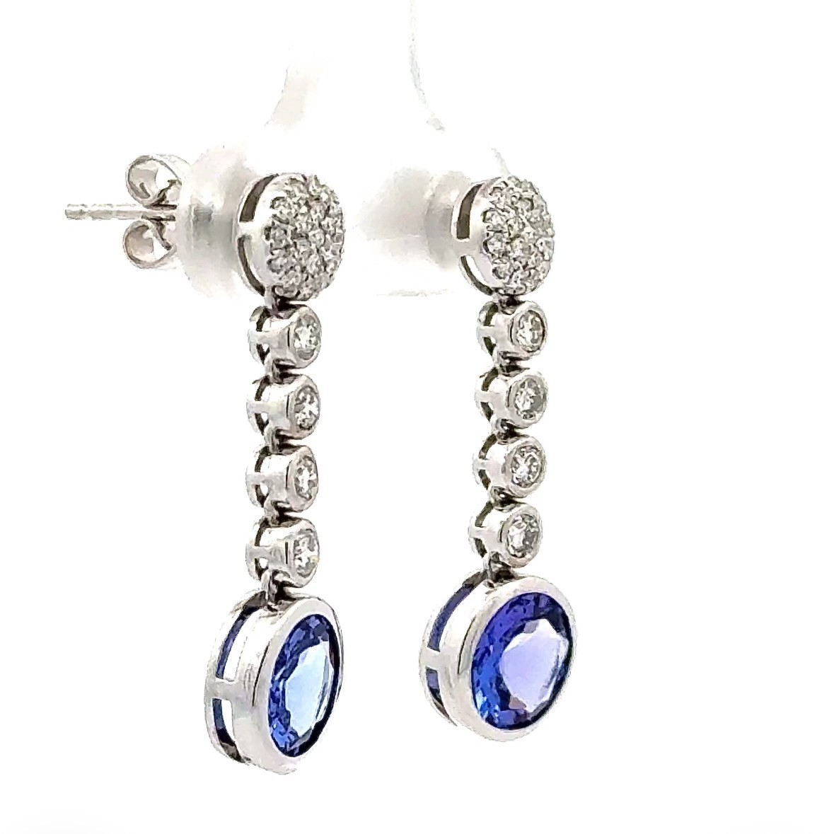 Elegant 14K White Gold Tanzanite & Diamond Drop Earrings