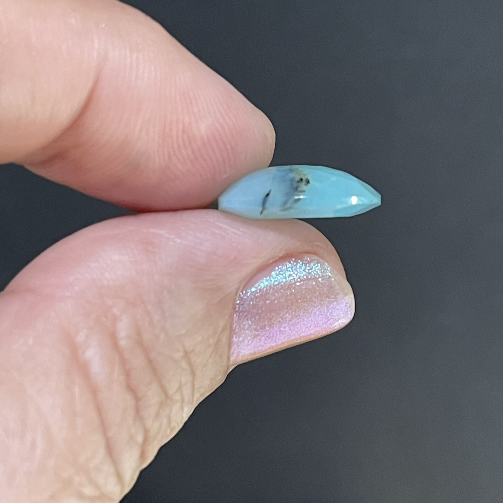 5.15ct 14.7×12.6x48mm Fine Blue Peruvian Opal Ring Cabochon Loose Faceted Gem