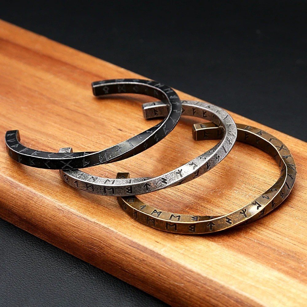 Bracelet d’ouverture Mobius en acier inoxydable 316L, Runes Viking, pour hommes
