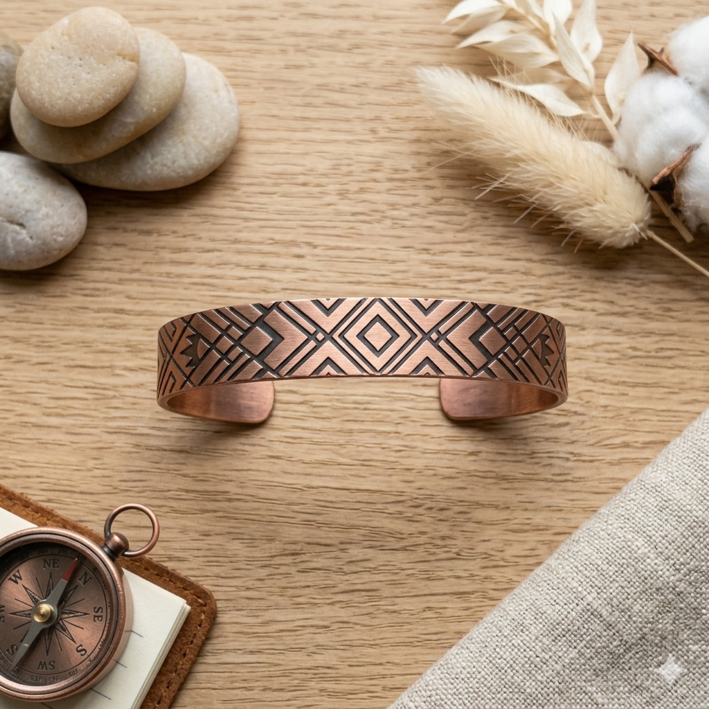 Artisan Pure Solid Copper Magnetic Bracelet Arthritis Therapy Cuff Geometric V