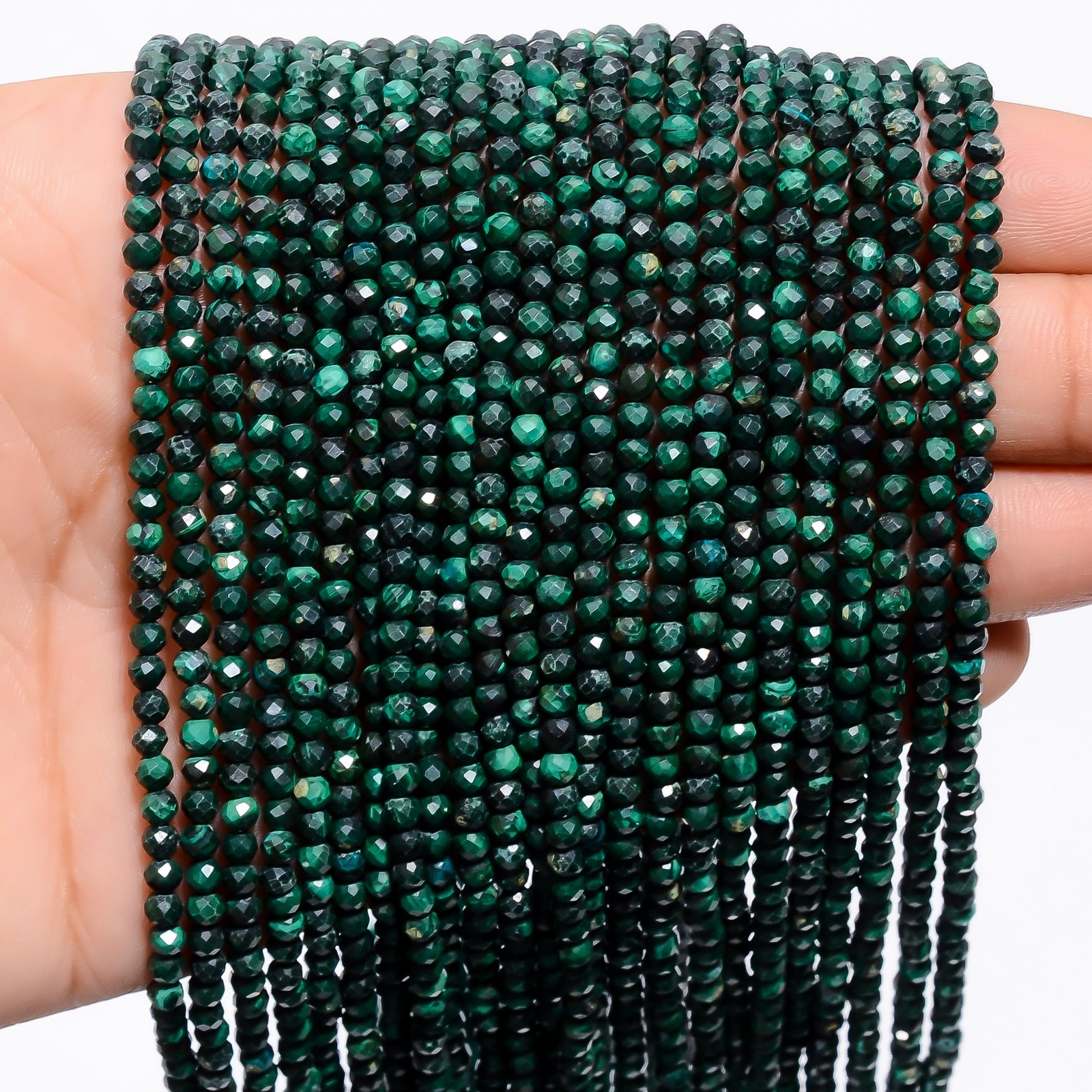 Natural Malachite Gemstone Round Shape Faceted Beads 3 mm Strand 12″ AB-841