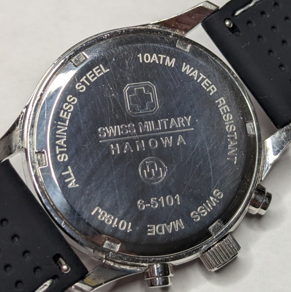 Hanowa Swiss Military Army Watch 10198J Chronograph Day Date – Runs Well