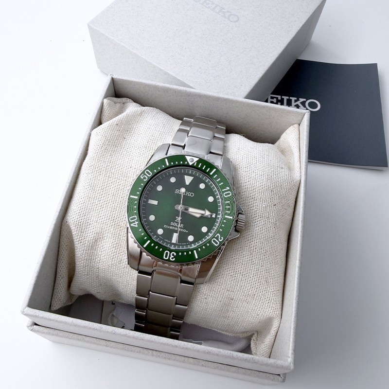 Seiko Prospex Sea Solar Power Men Green Dial Stainless Steel SNE583 Watch 38.5mm