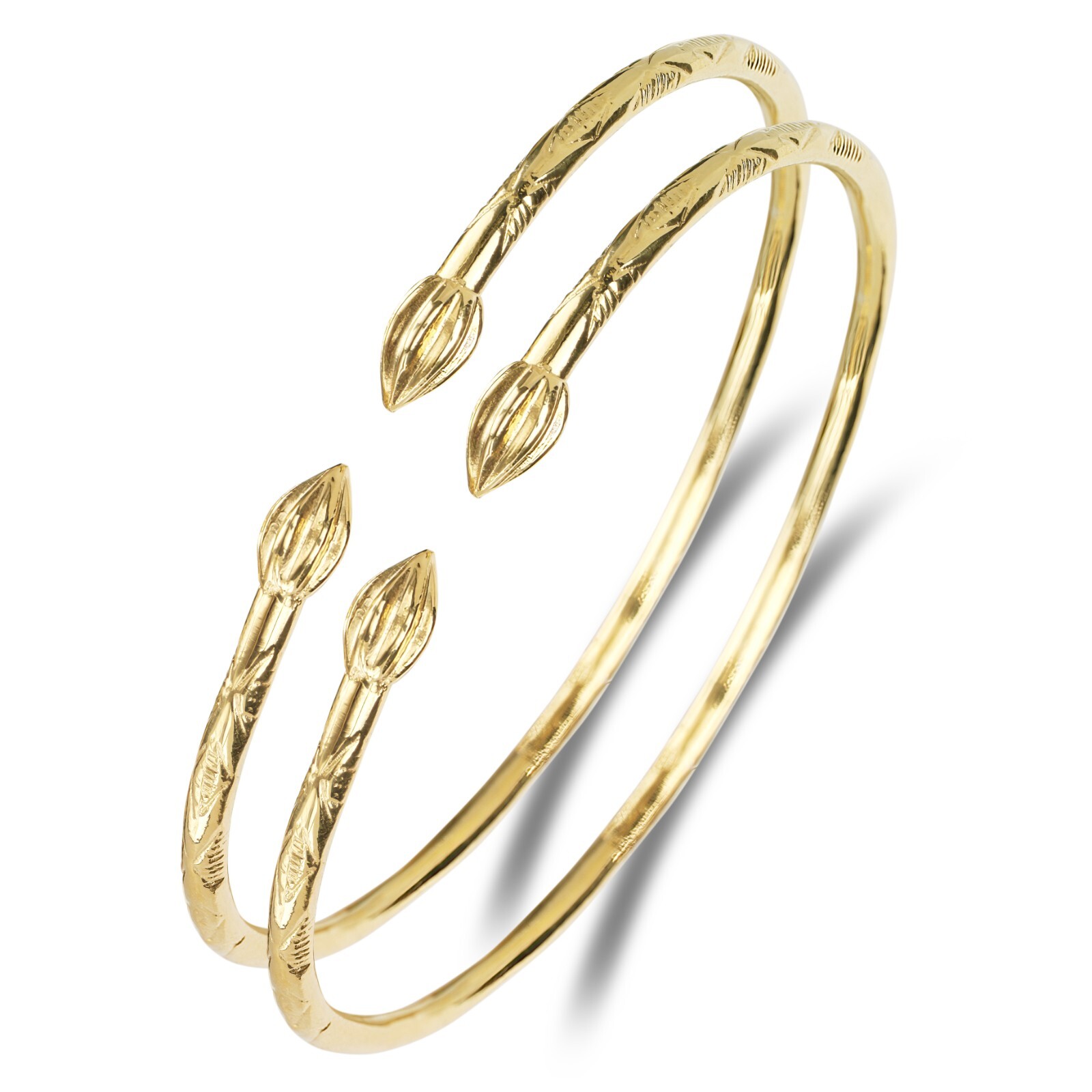 Solid Sterling Silver West-Indian Bangle Set Plated with 14K Gold 45 Grams