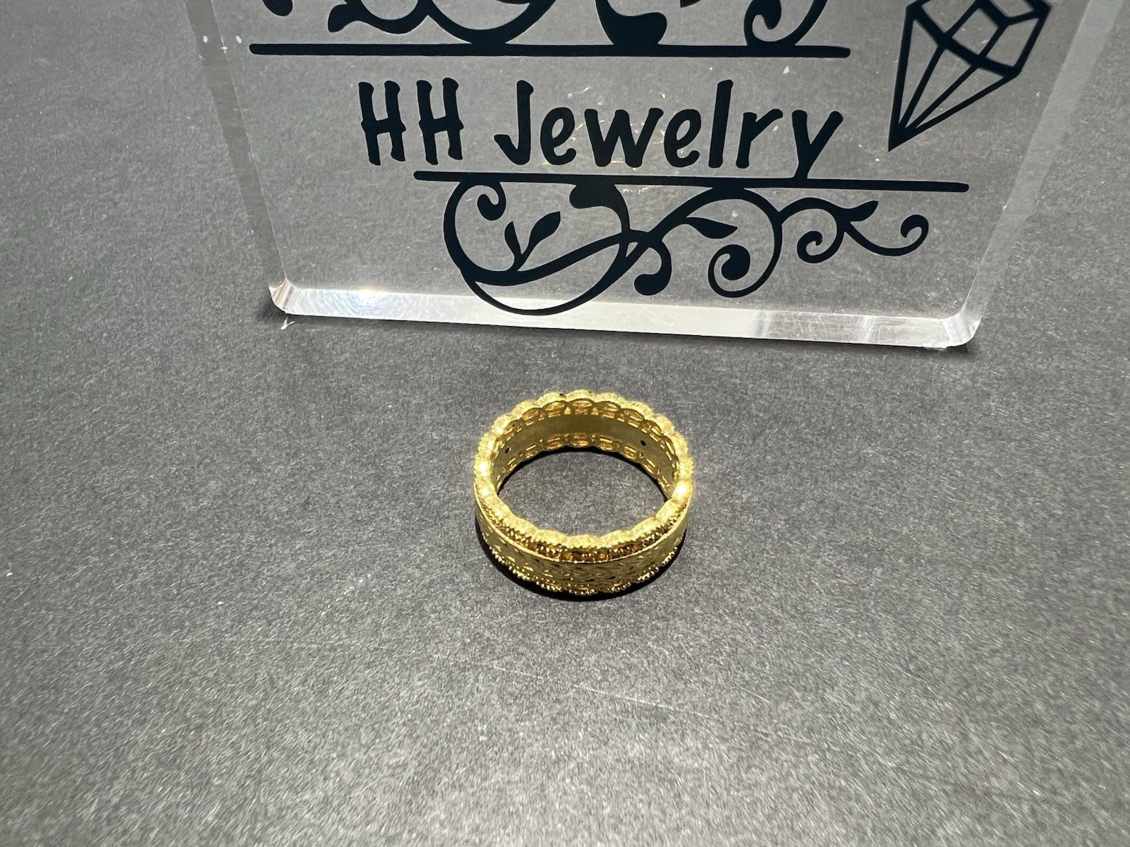 24K Yellow Gold Hollow Wide Diamond Cut Infinity Eternity Ring Band