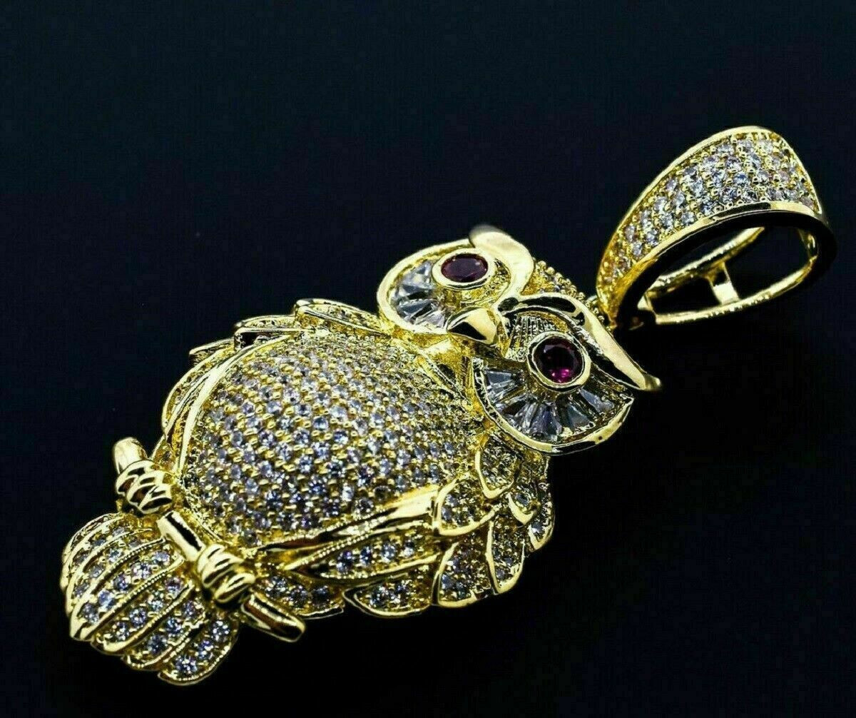 Animal Owl Pendant 4Ct Round Ruby & Diamond Owl Pendant 14K Yellow Gold Over