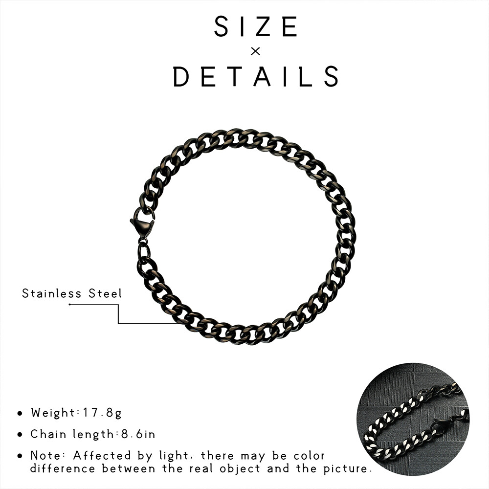 Basic Punk Stainless Steel 7mm Cuban Necklaces Bracelet For Men Women Black