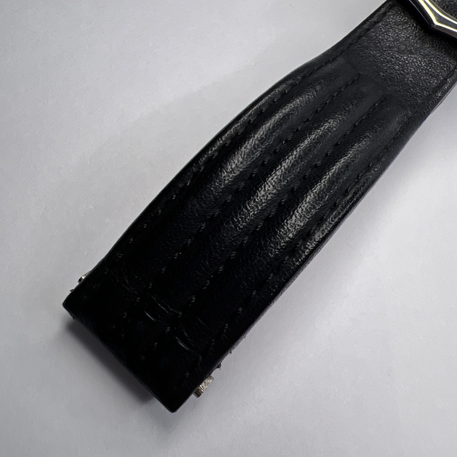 19mm Cartier Black Ridged Leather Strap Band 18mm Steel Foldover Deployant Clasp
