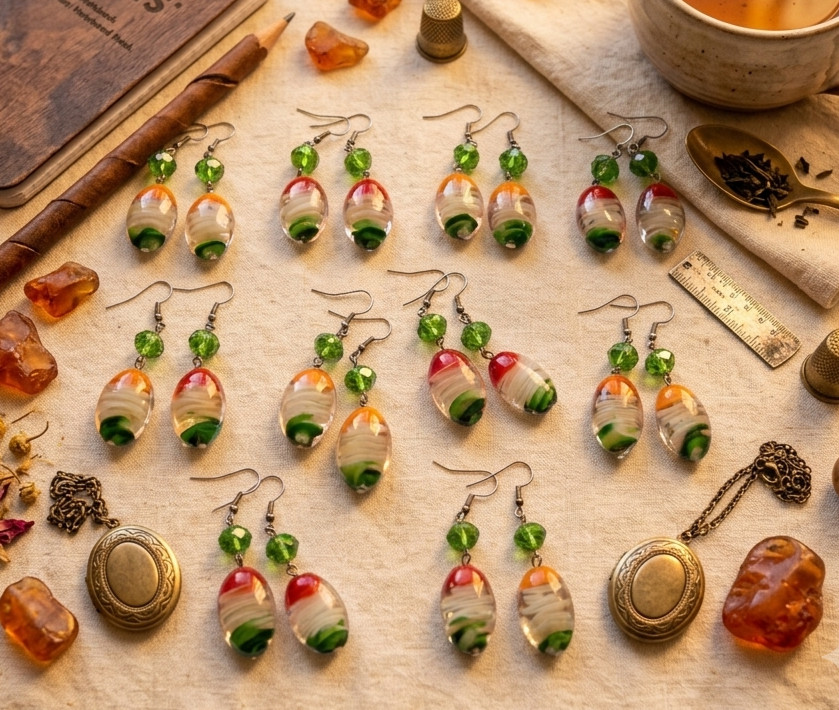 12 Pairs Lampwork Glass Dangle Earrings Handmade Murano Style Bulk Gift Shop