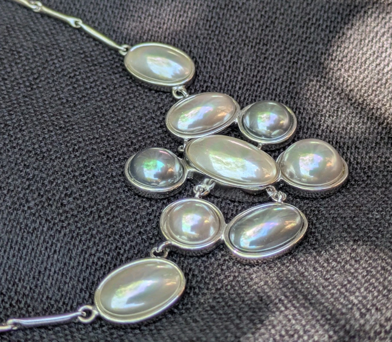 Majorica M Multicolor Faux Mabe Pearl 925 Sterling Silver Necklace 15″ – 17″ D64