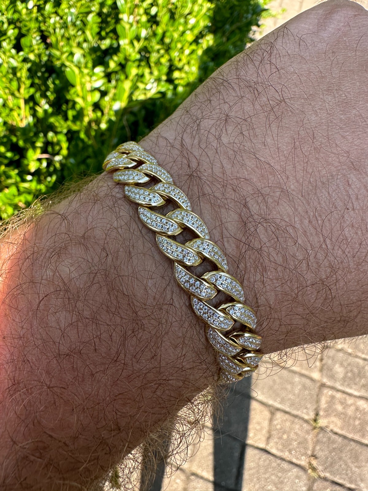 Mens Miami Cuban Link Bracelet Real Icy Solid 14k Gold Plated 925 Silver CZ 12mm