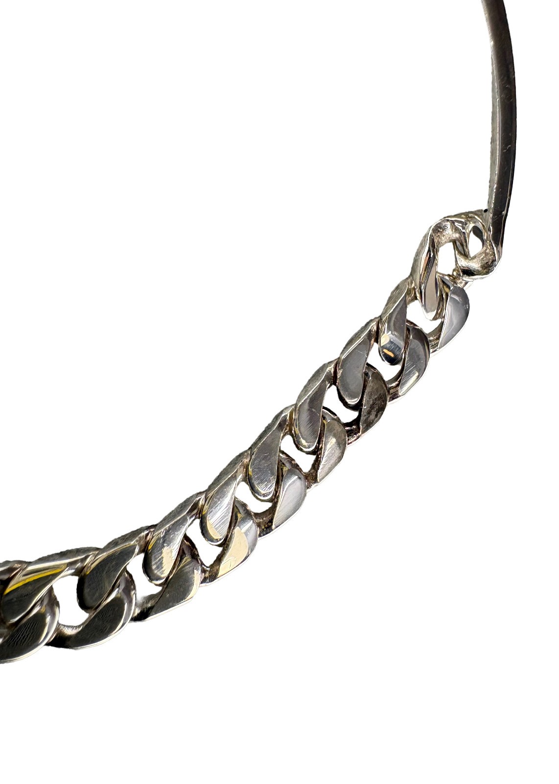 Solid 925 Sterling Silver Curb Cuban Link ID Bar Bracelet 190mm) 21.4g