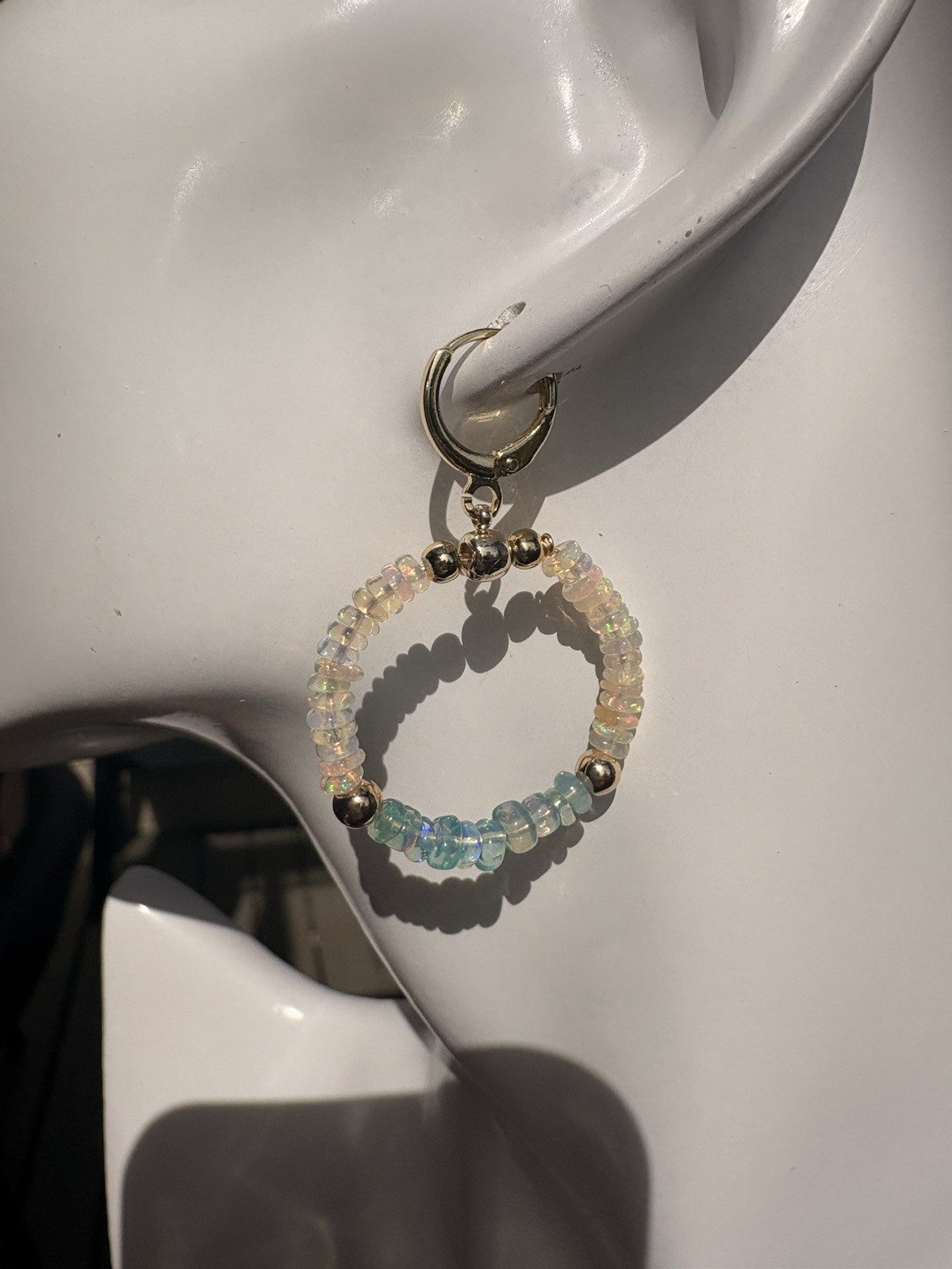 Fire Opal Earring Blue and White hoop earrings Summer jewelry gift for her
