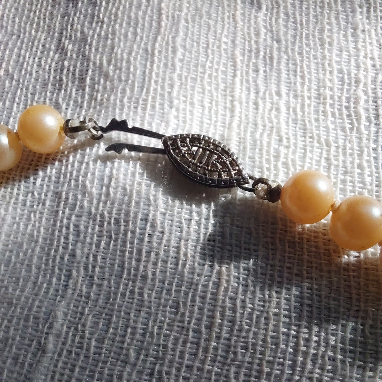 Vtg 40s Hand-Knotted Japanese Glass Faux Pearl Necklace Sterling Silver Clasp