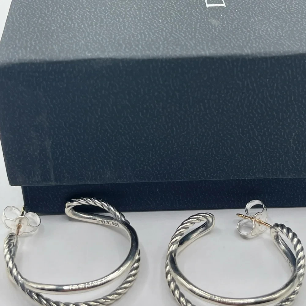 David Yurman Crossover Hoop Earrings in Sterling Silver, 33.7mm