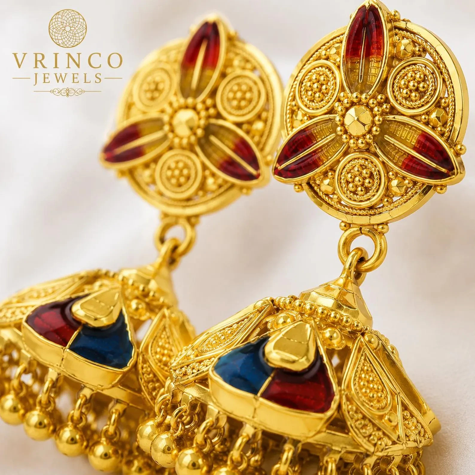 Pacina 22KT Hallmarked Yellow Gold Jhumka Earrings Traditional Bridal Jewelry Gi