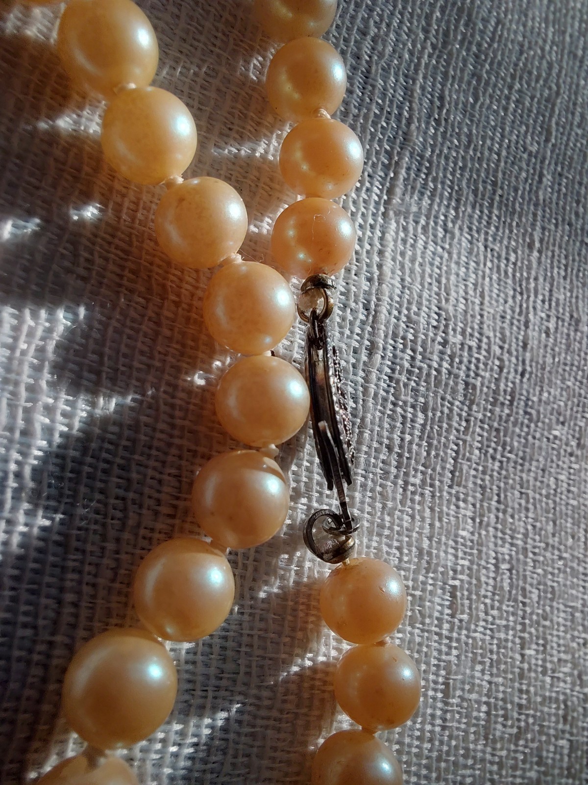 Vtg 40s Hand-Knotted Japanese Glass Faux Pearl Necklace Sterling Silver Clasp