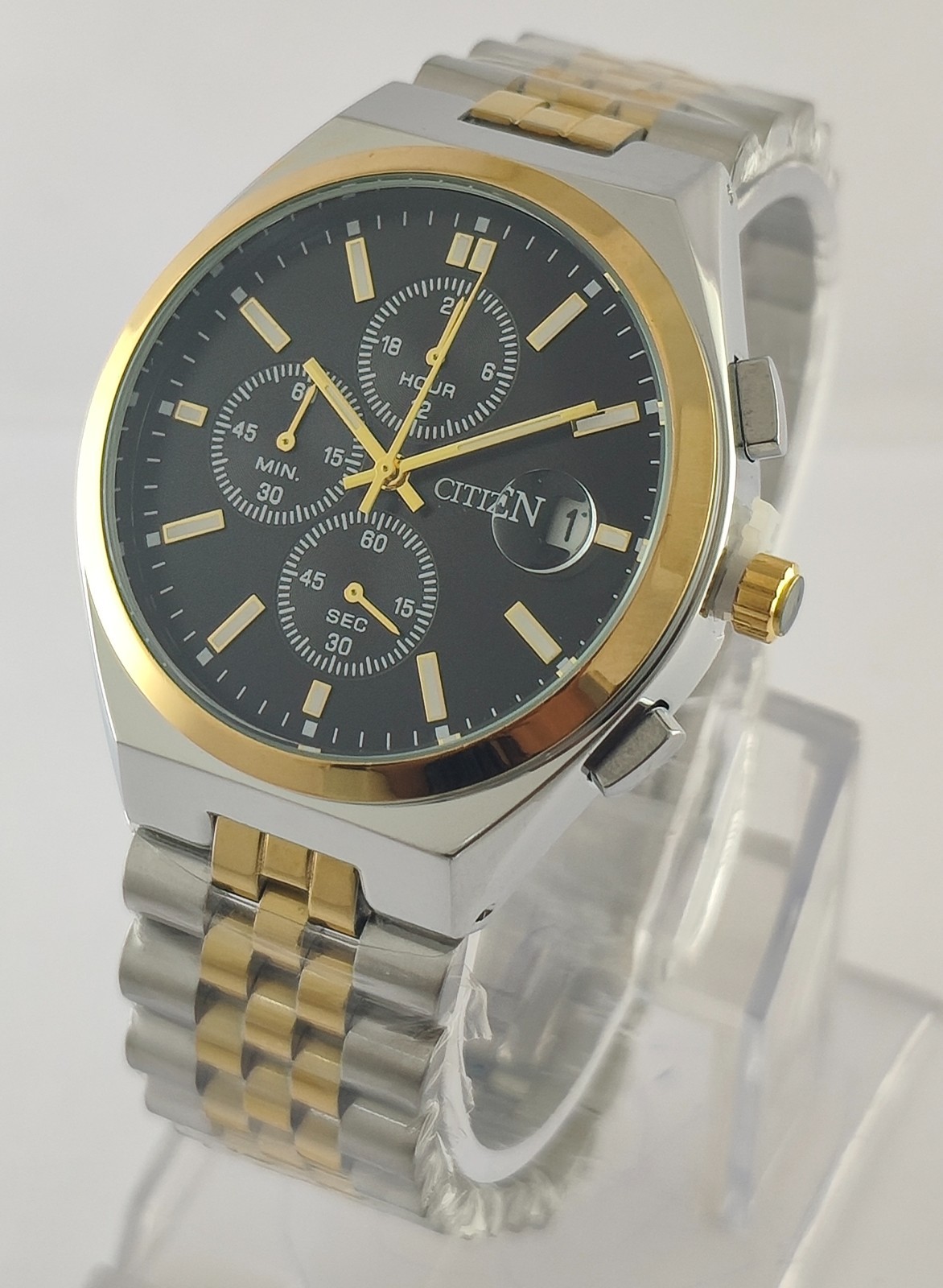 Citizen Chronograph Quartz Black Dial All Working Men Wristwatch Pre-Owned