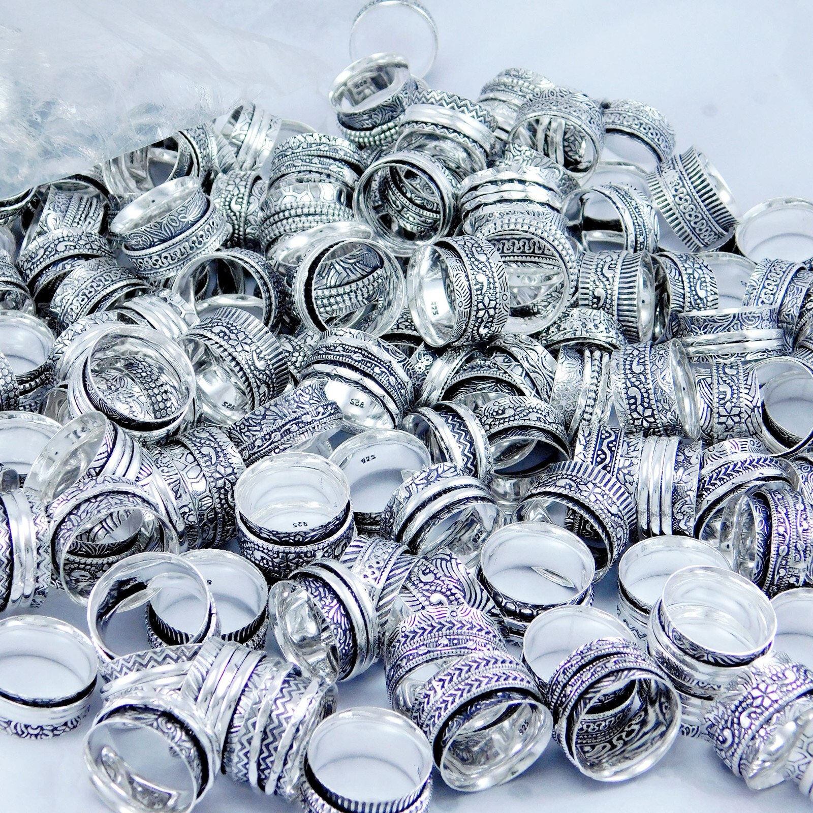 LOT !! 925 Silver Plated Mix Spinner Handmade Ethnic Jewelry Wholesale Ring