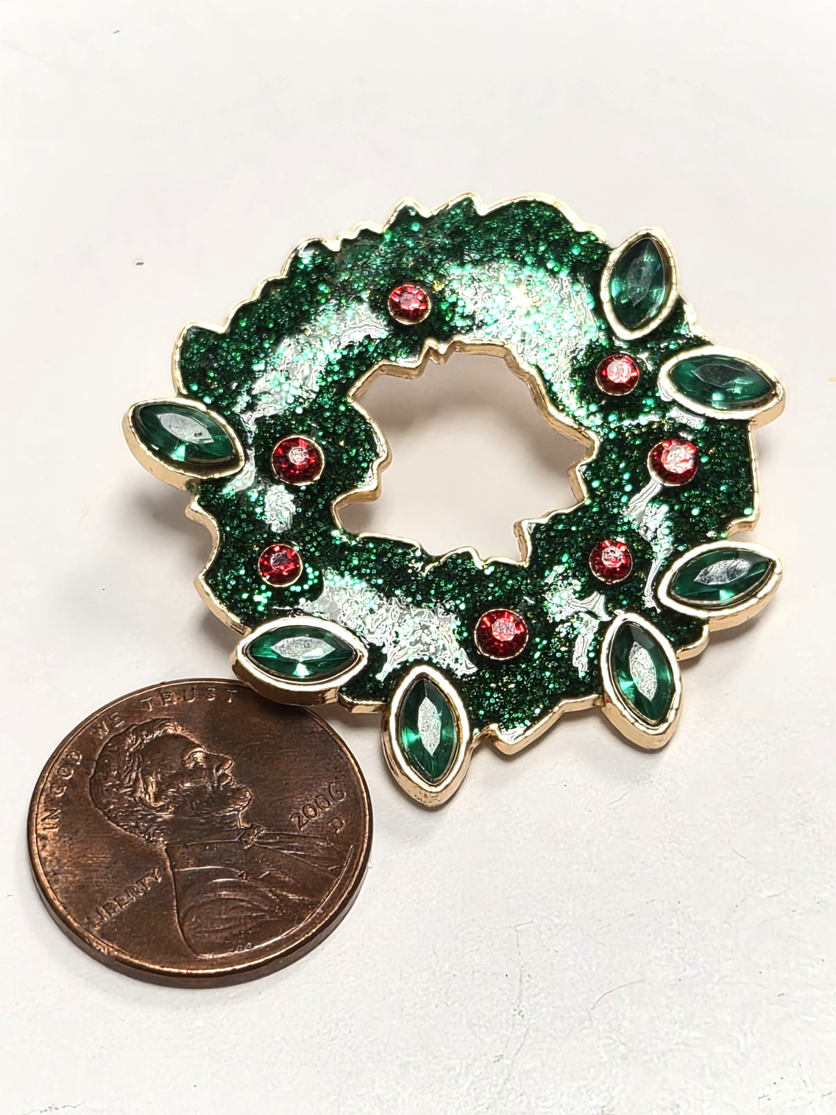 Estate 3pc Holiday Time Jolly Christmas Wreath & Gift Lapel Pin / Brooch Set