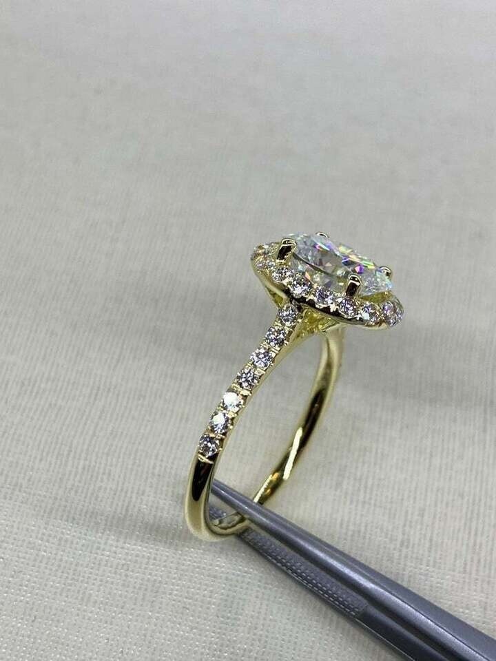 2.30Ct Lab Created Diamond Halo Engagement Ring 14K Yellow Gold Finish
