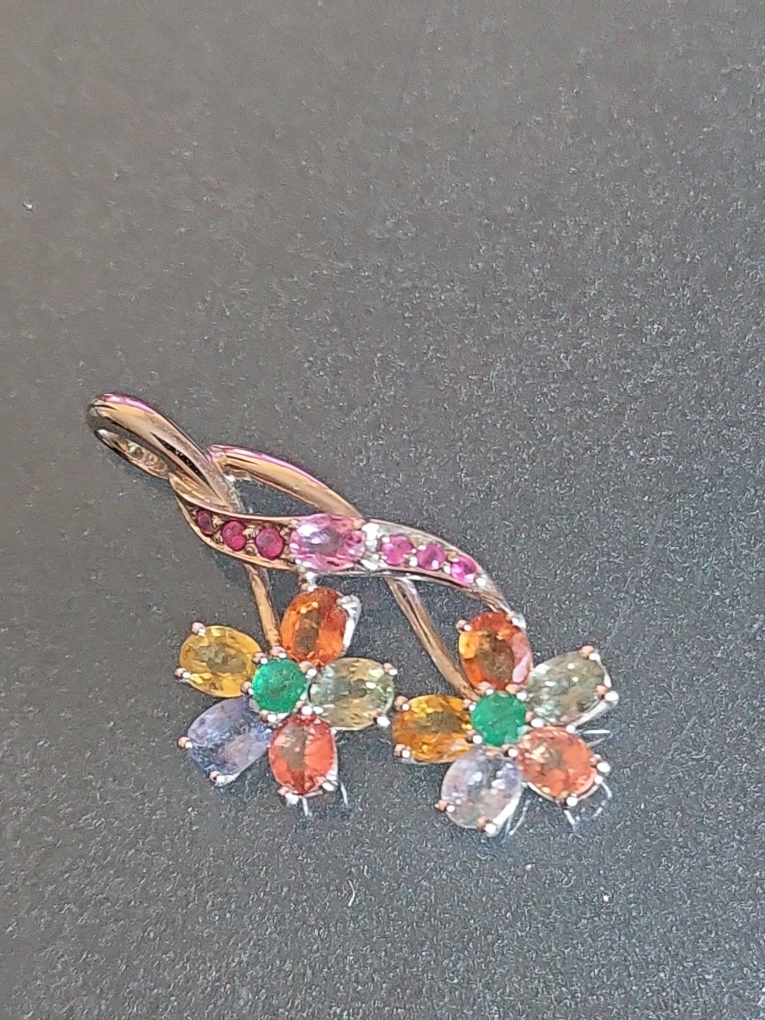 TCG DE BUMAN 10k White Gold Multi-Gemstone FLORAL Pendant NWOT