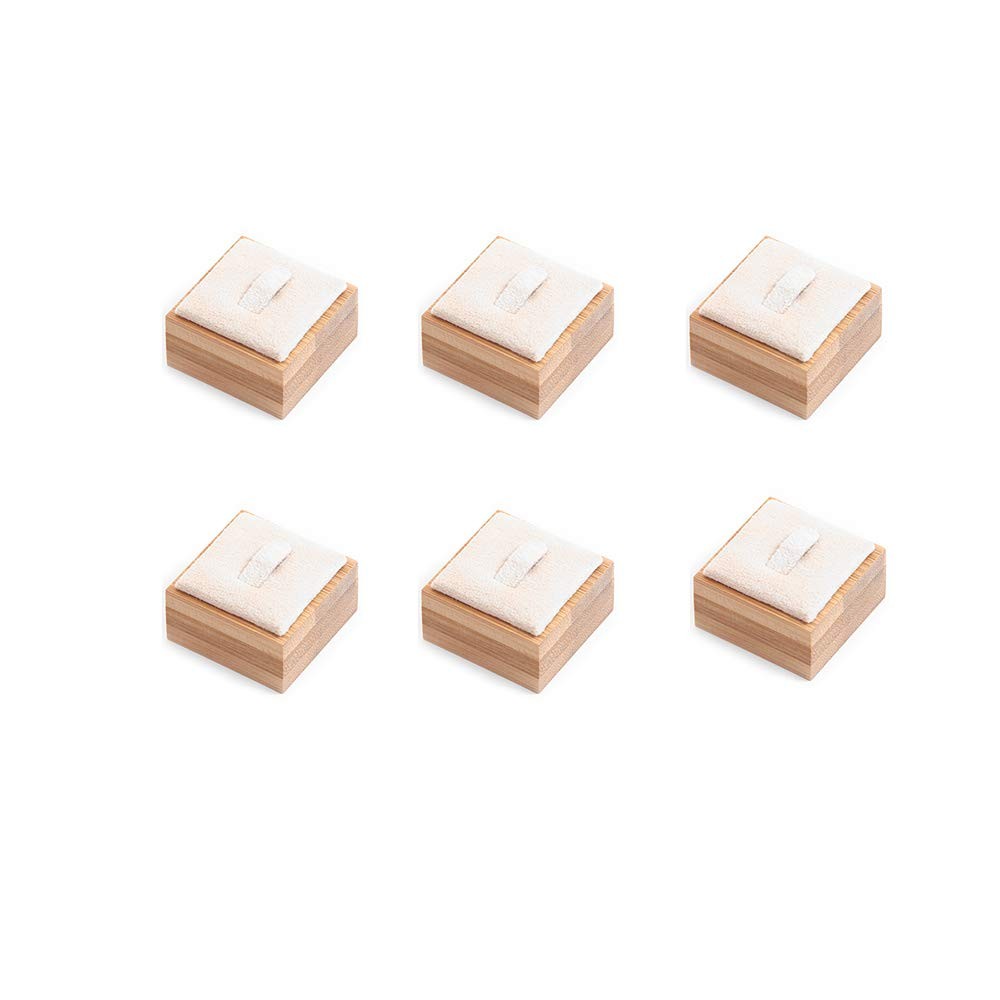Bamboo 6 Pcs Rings Display Stand for Selling Velvet Jewelry Ring Holder Organ…