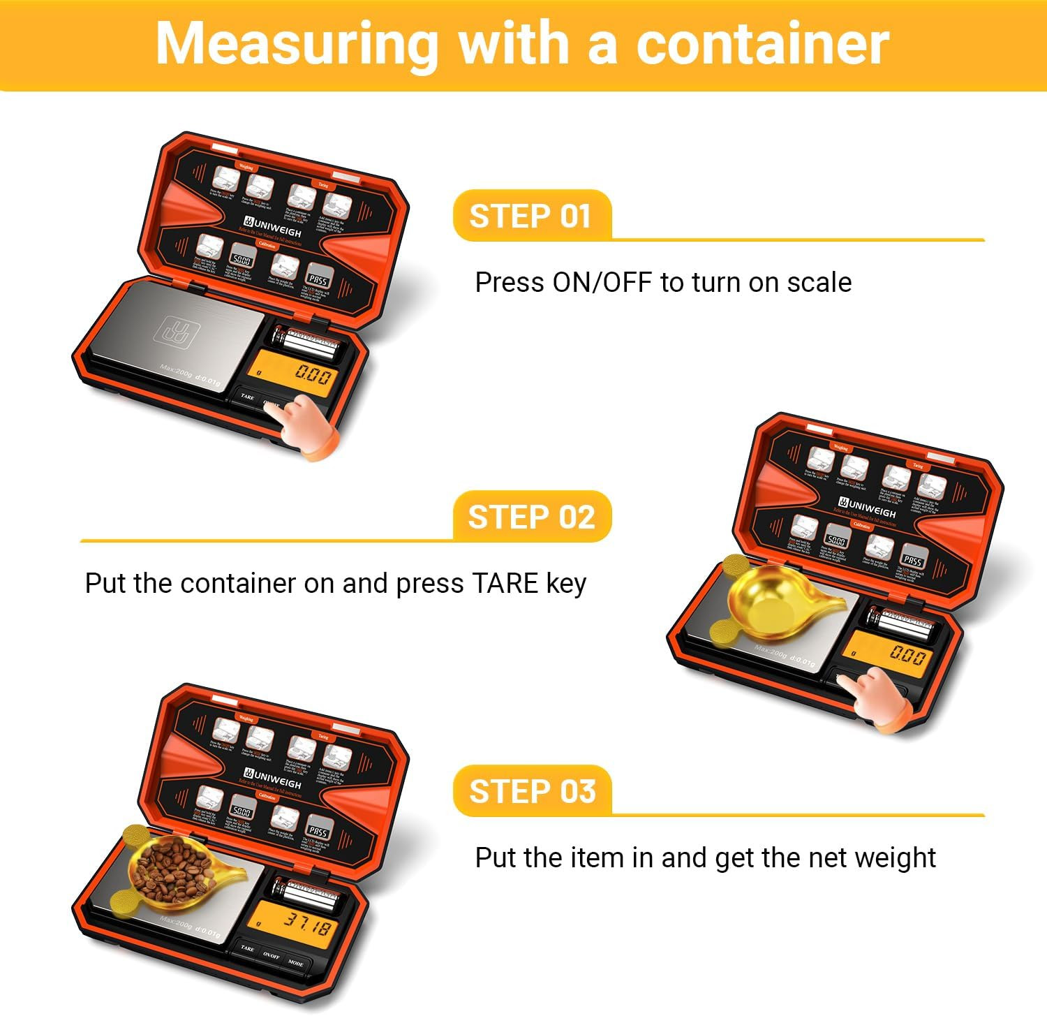 UNIWEIGH Digital Pocket Scale 200G/0.01G, Digital Scale Grams,6 Units Conversion