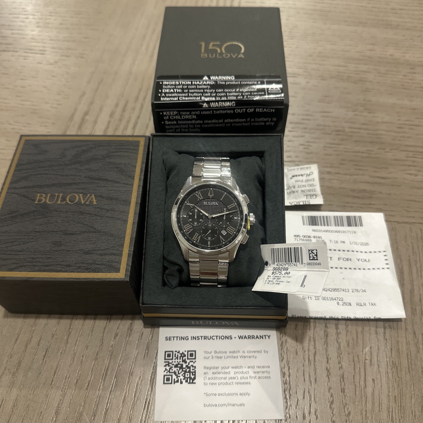Men’s Chronograph Wilton Stainless Steel Bracelet Watch 46.5mm Bulova #96B288