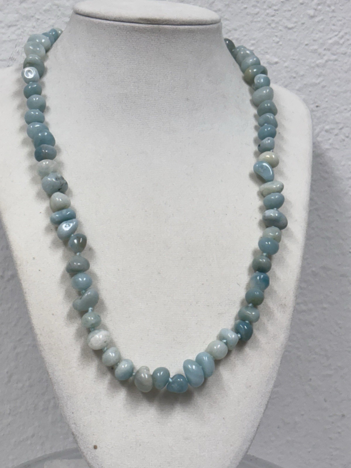 Larimar Or Aquamarine Necklace And Bracelet Hand Beaded Rare With 925 Clasp