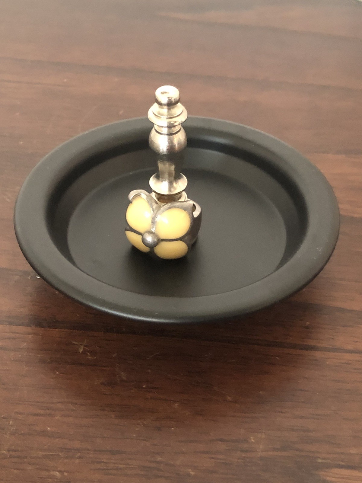 Ring Holder Ring Keeper Trinket Dish Nickel Finial Repurpose Counter Top Black