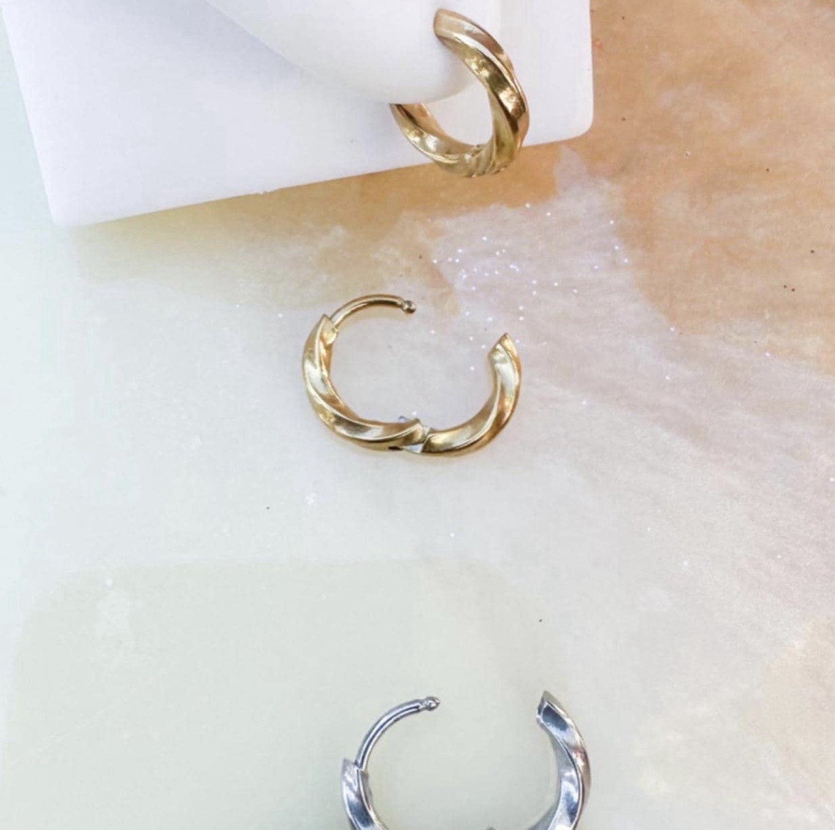 Titanium Braided Huggie Hoop Earrings. Gold, Silver, or Black. (Pair).