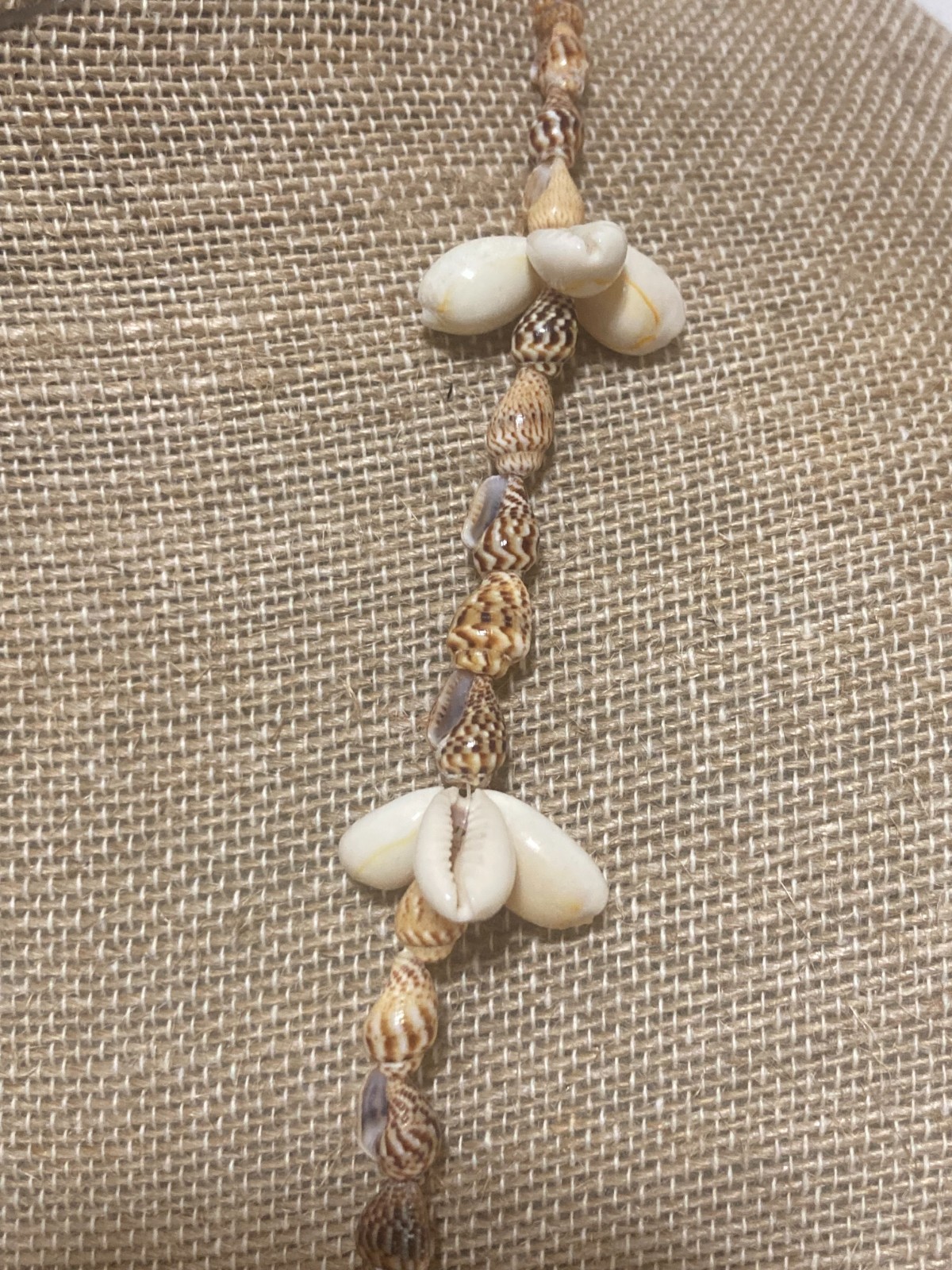 Vintage Cowrie Shell Necklace Beaded Tassel Beach Surfer 28”