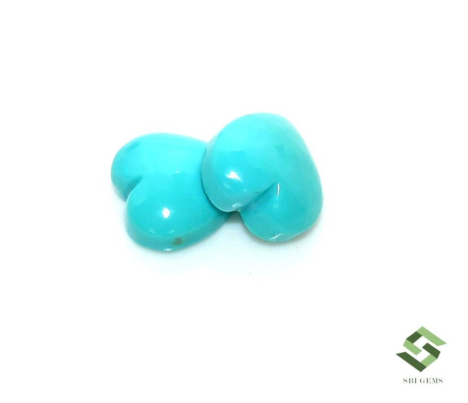 8×8 mm Natural Turquoise Heart Shape Cabochon Pair 3.26 CTS Certified Gemstones