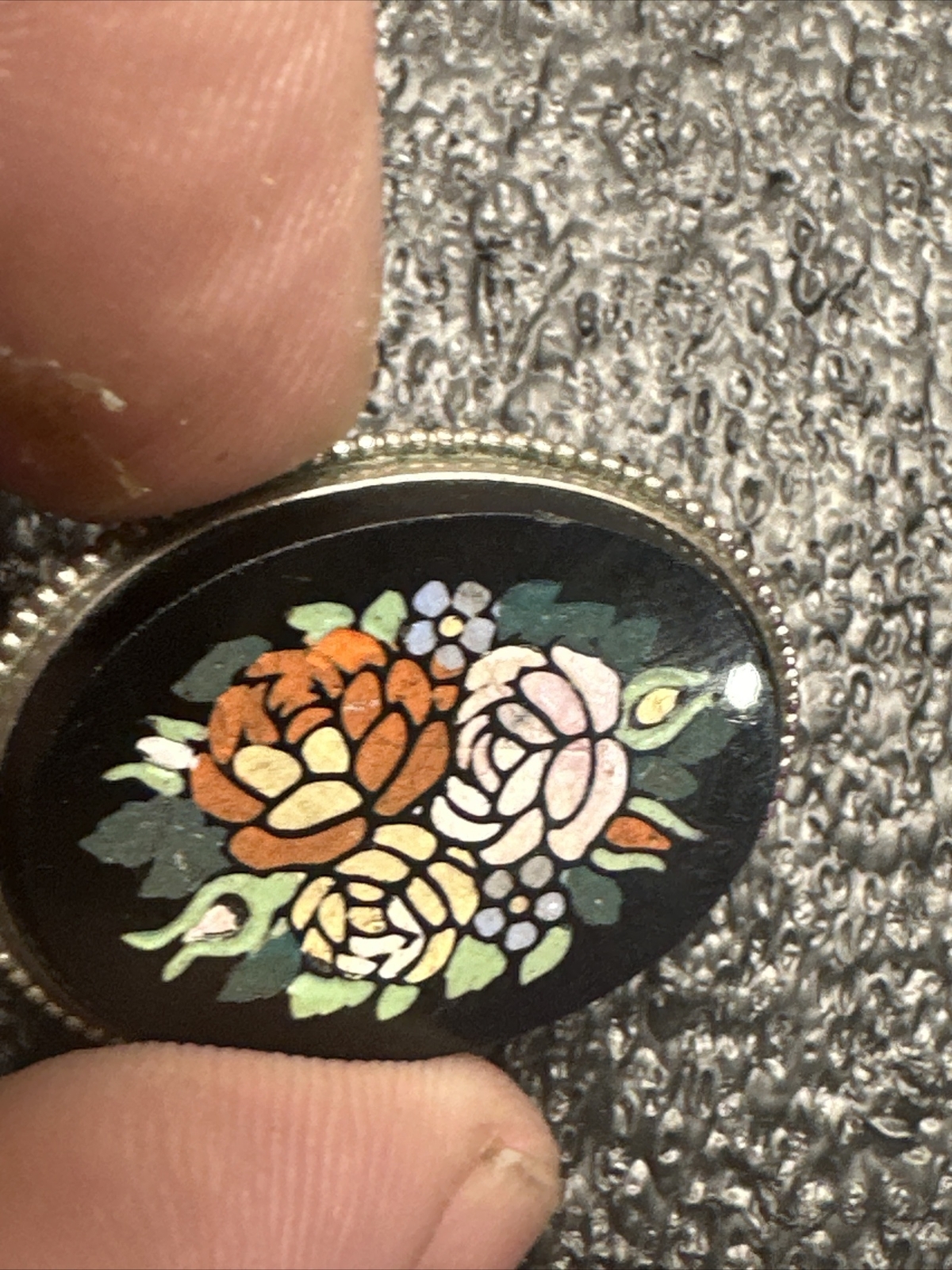 Antique Pietra dura inlay stone victorian brooch As Is