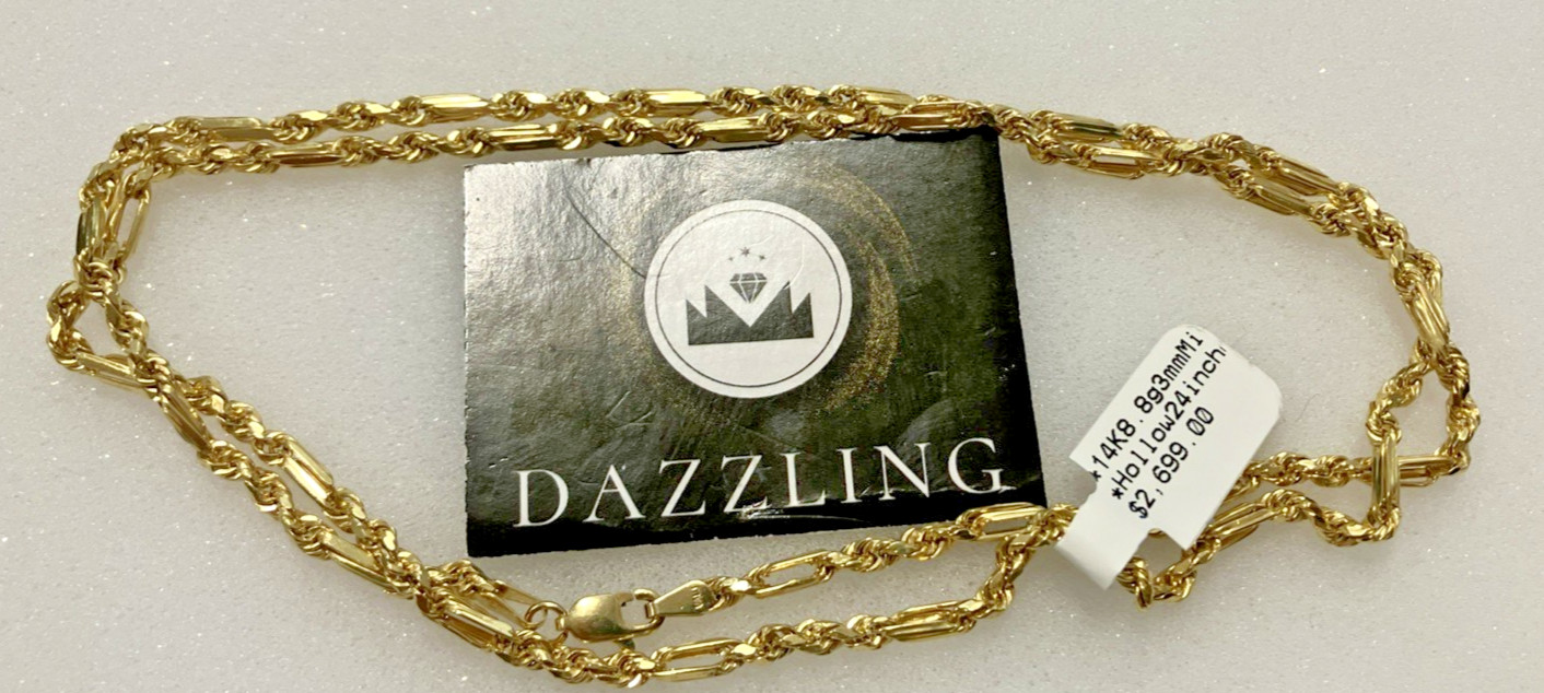 14kt Real Gold Milano-Rope Chain 8.8grams 3mm 24” Lalj Brand New with Tag. 14K