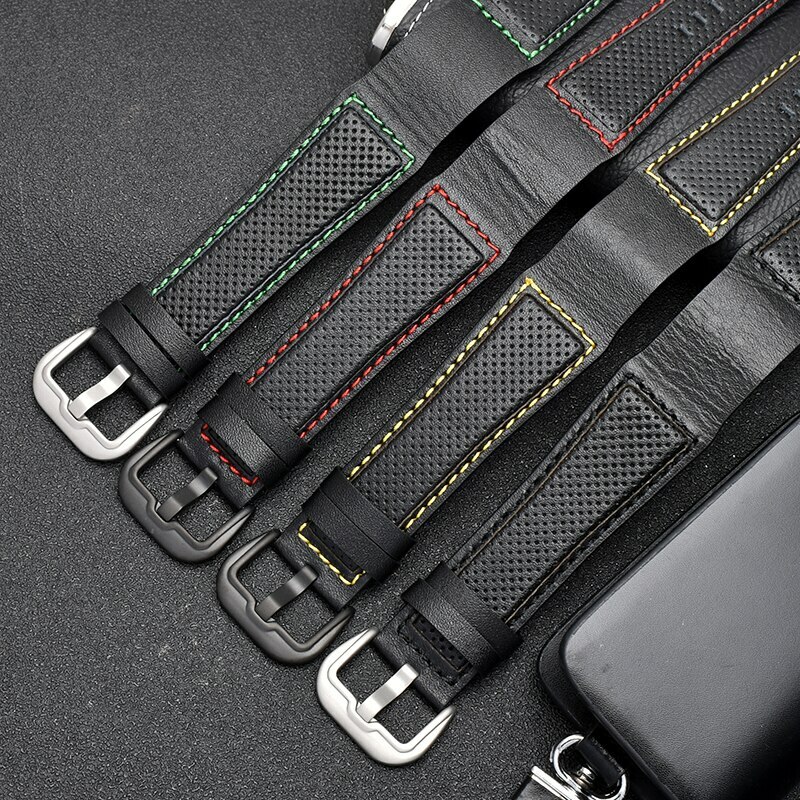 Genuine Leather Wristband Watch Bund Strap for Dietrich OTC-AO1 OT-3 Black 24mm