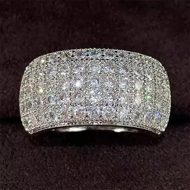 Real Moissanite 3Ct Round Cut Women’s Cluster Wedding Ring 14K White Gold Plated