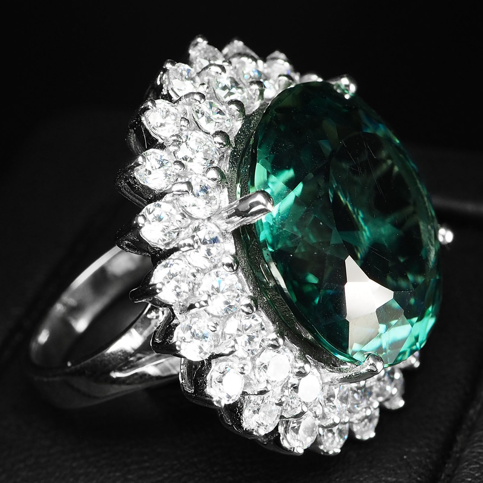 Lagoon Blue Tourmaline Round 23.70Ct 925 Sterling Silver Handmade Ring Size 6.25
