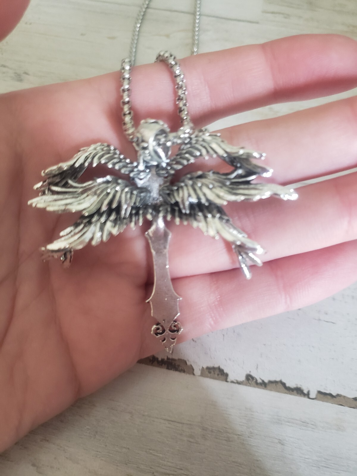 Cross necklace angel wings jewelry spiritual religion gift man women men god