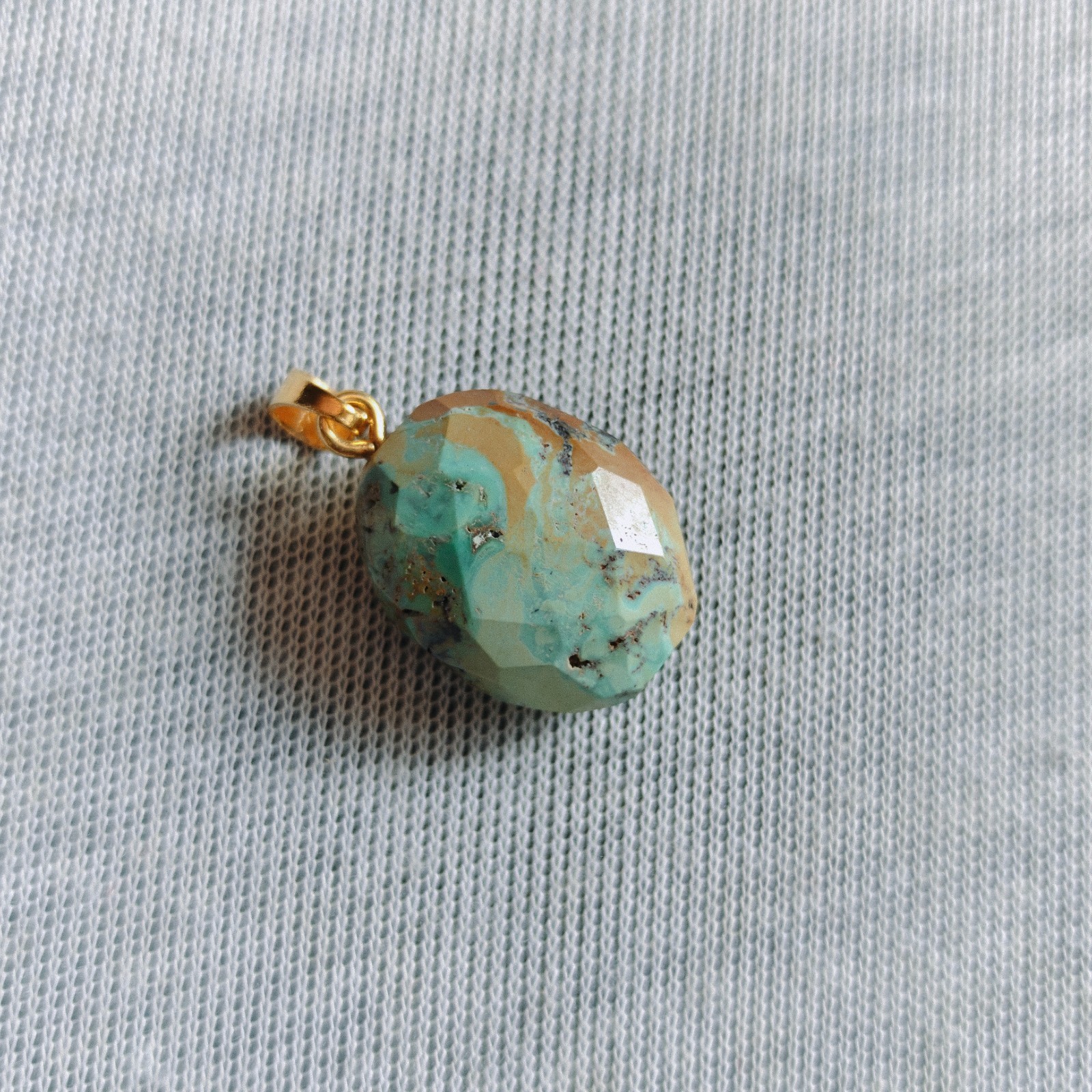 Natural Tibetan Turquoise Oval Cut Beads Brass Pendant Handmade Jewelry