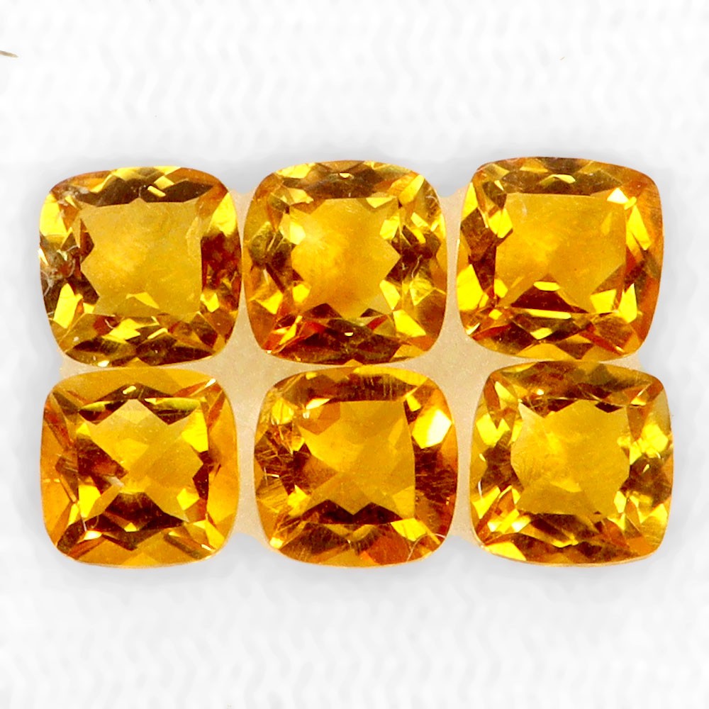Cushion Cut Natural Unheated Yellow Citrine Brazil 6pcs 5.52ct 6mm Lot Gemstone